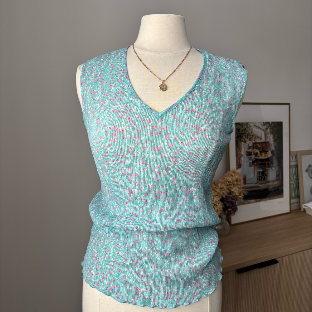 SUZY SHIER Floral Sheer Sleeveless Top -Size S